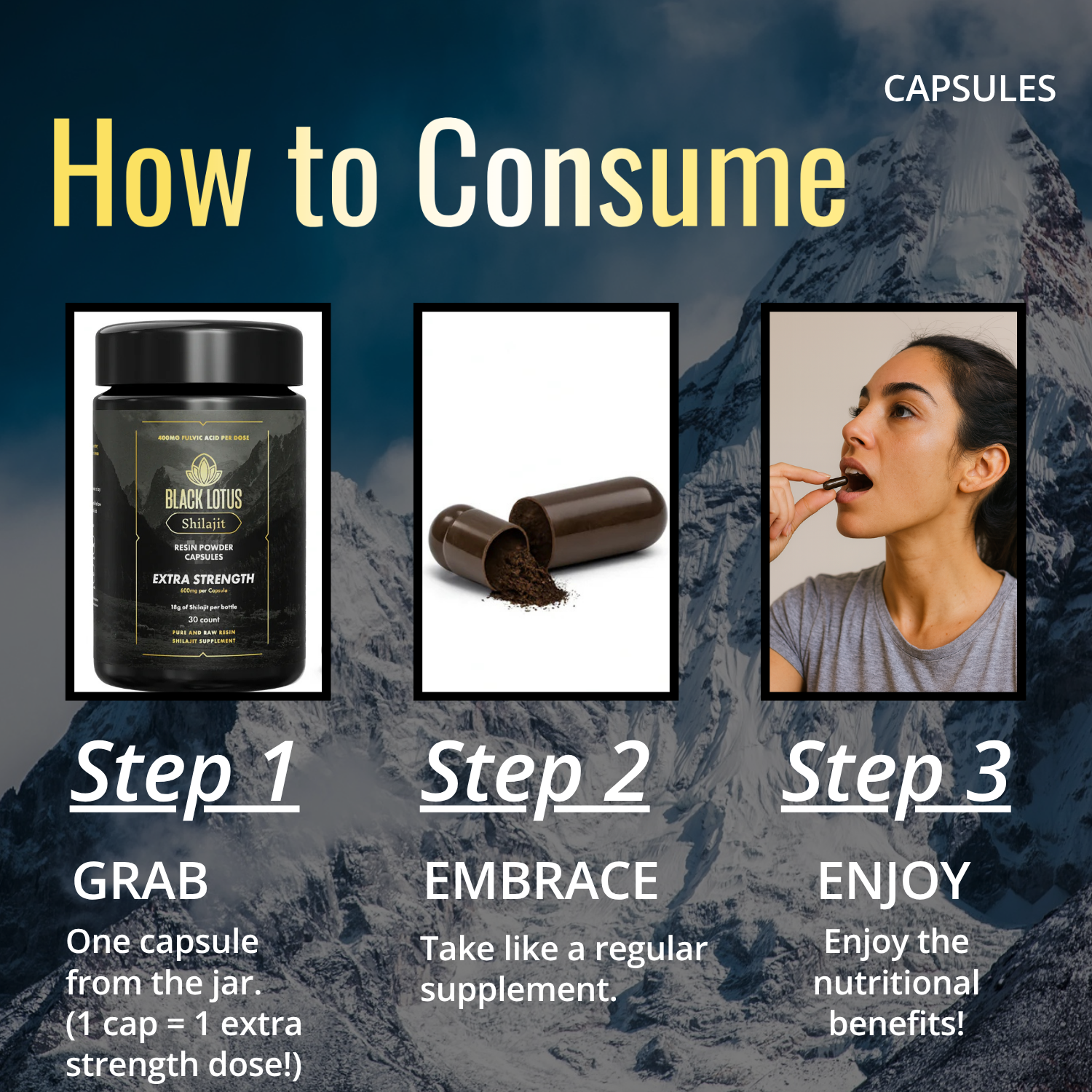 Shilajit Raw Resin Powder Capsules: EXTRA STRENGTH